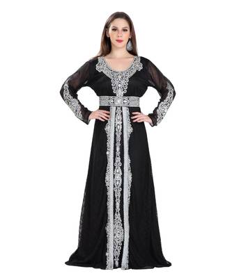 Black Georgette Embroidered Zari Work Islamic Kaftan 1