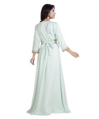Green Satin Embroidered Zari Work Islamic Kaftan 2