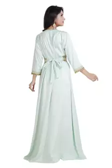 Green Satin Embroidered Zari Work Islamic Kaftan
