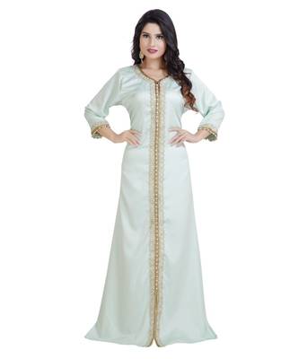 Green Satin Embroidered Zari Work Islamic Kaftan 1