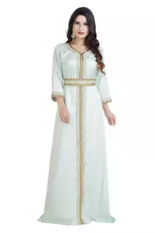 Green Satin Embroidered Zari Work Islamic Kaftan