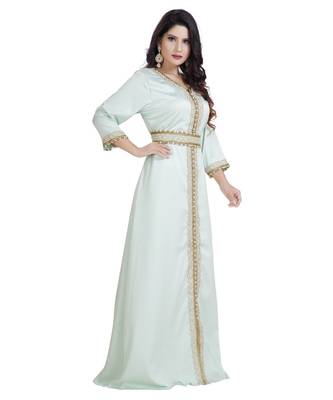Green Satin Embroidered Zari Work Islamic Kaftan 4