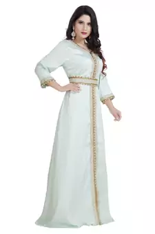 Green Satin Embroidered Zari Work Islamic Kaftan