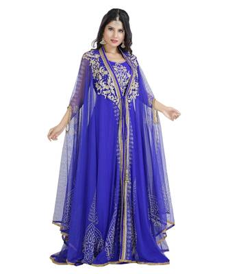 Blue Georgette Embroidered Zari Work Islamic Kaftan 1