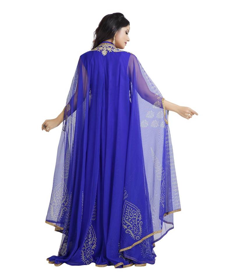 Blue Georgette Embroidered Zari Work Islamic Kaftan