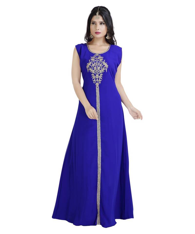 Blue Georgette Embroidered Zari Work Islamic Kaftan