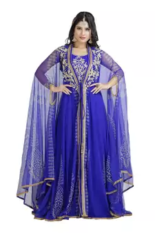 Blue Georgette Embroidered Zari Work Islamic Kaftan