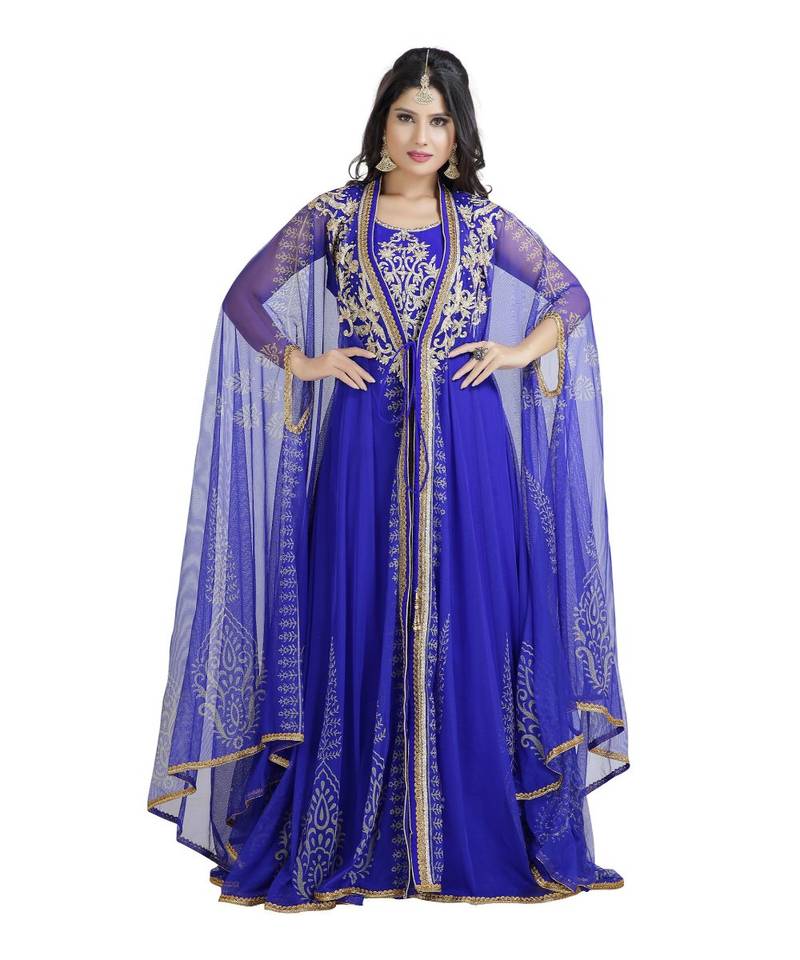 Blue Georgette Embroidered Zari Work Islamic Kaftan