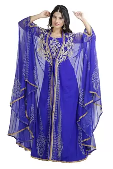 Blue Georgette Embroidered Zari Work Islamic Kaftan