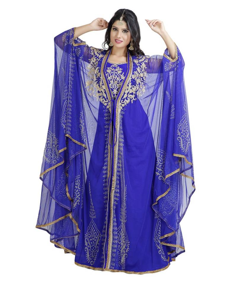 Blue Georgette Embroidered Zari Work Islamic Kaftan