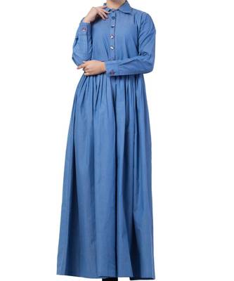 Blue Chambray Abaya Like Dress In Chambre Cotton 1