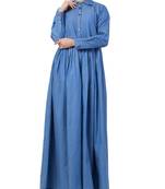 Blue Chambray Abaya Like Dress In Chambre Cotton