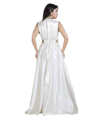 Cream  Satin Embroidered Zari Work Islamic Kaftan 2