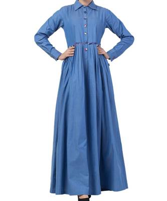 Blue Chambray Abaya Like Dress In Chambre Cotton 2