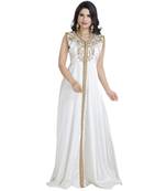 Cream  Satin Embroidered Zari Work Islamic Kaftan