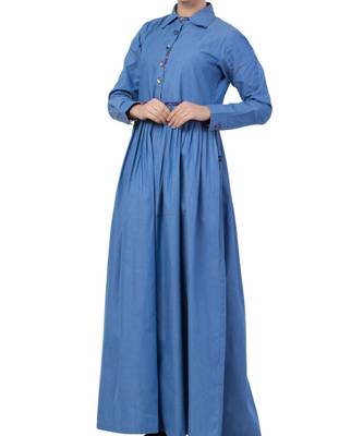 Blue Chambray Abaya Like Dress In Chambre Cotton 3