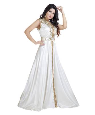 Cream  Satin Embroidered Zari Work Islamic Kaftan 5