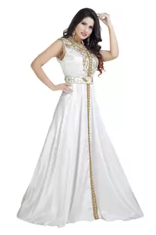 Cream  Satin Embroidered Zari Work Islamic Kaftan
