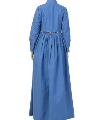 Blue Chambray Abaya Like Dress In Chambre Cotton 7