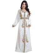 Cream  Satin Embroidered Zari Work Islamic Kaftan