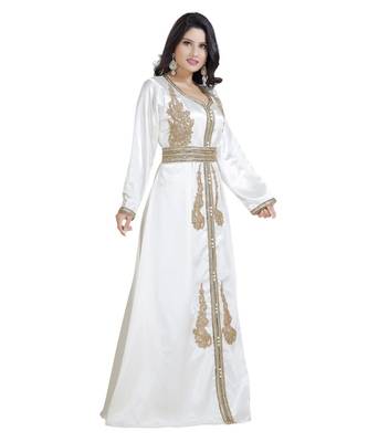 Cream  Satin Embroidered Zari Work Islamic Kaftan 3
