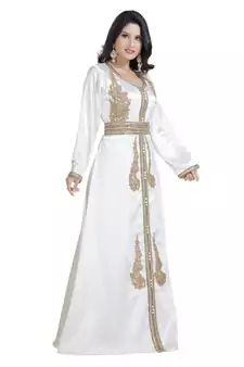 Cream  Satin Embroidered Zari Work Islamic Kaftan