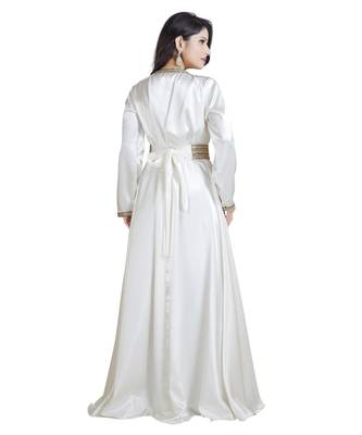 Cream  Satin Embroidered Zari Work Islamic Kaftan 4
