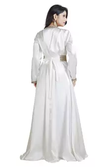 Cream  Satin Embroidered Zari Work Islamic Kaftan