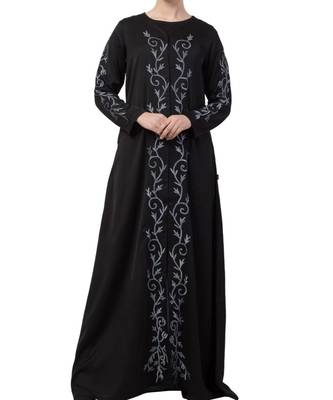 Black Nida Front Open Abaya With Embroidery 2