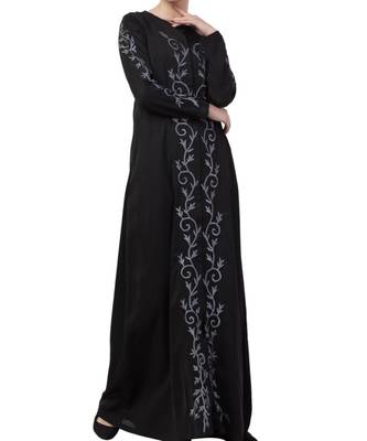 Black Nida Front Open Abaya With Embroidery 3