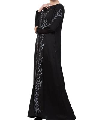 Black Nida Front Open Abaya With Embroidery 4