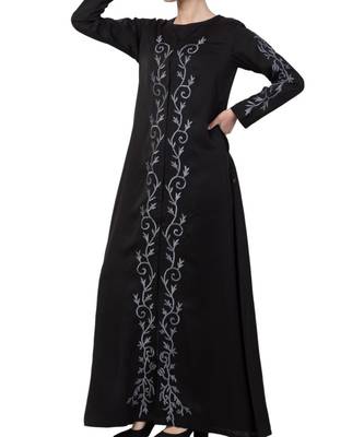 Black Nida Front Open Abaya With Embroidery 5