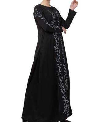 Black Nida Front Open Abaya With Embroidery 6
