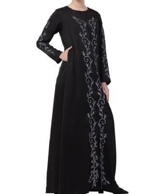 Black Nida Front Open Abaya With Embroidery 7