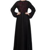 Black Nida Umbrella Style Abaya With Dori Work Embroidery