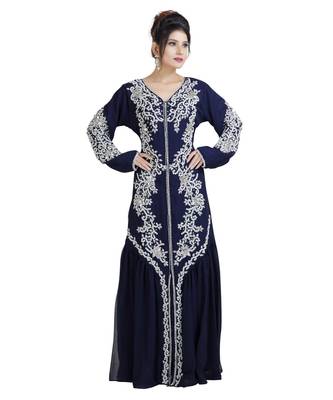 Blue Georgette Embroidered Zari Work Islamic Kaftan 1
