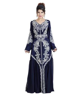 Blue Georgette Embroidered Zari Work Islamic Kaftan 3