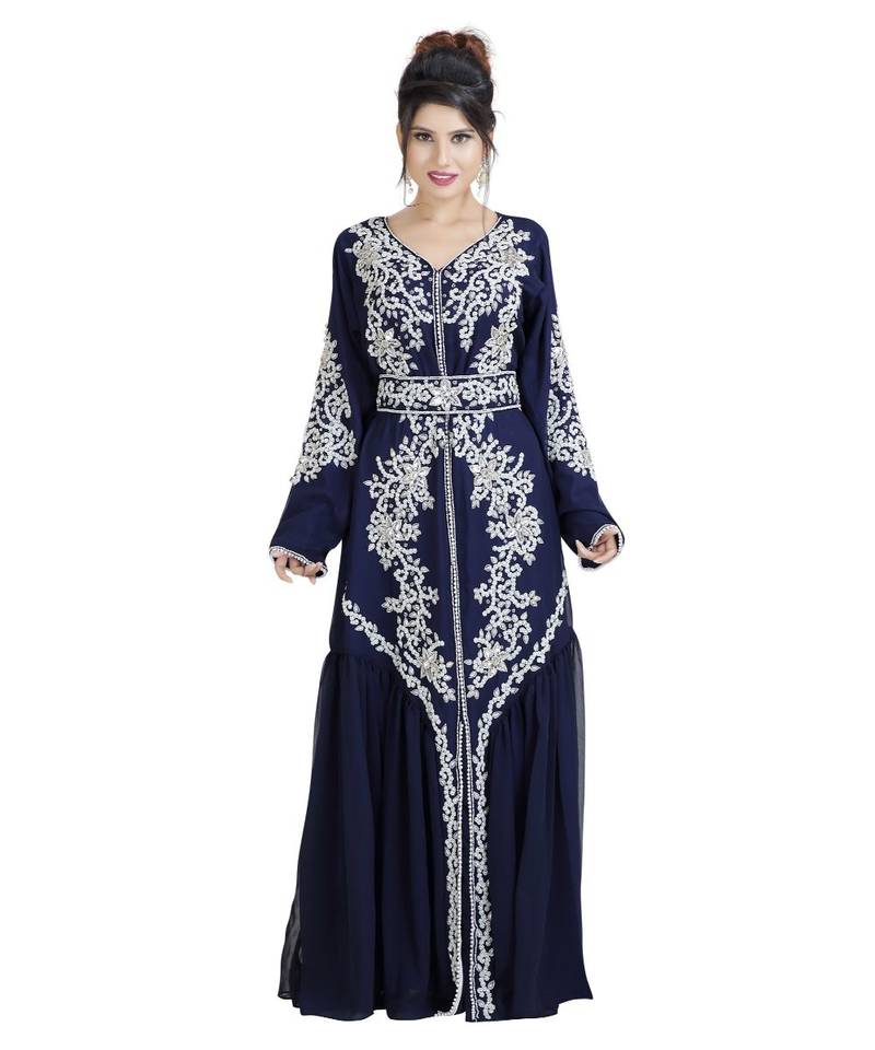 Blue Georgette Embroidered Zari Work Islamic Kaftan