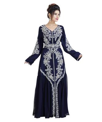 Blue Georgette Embroidered Zari Work Islamic Kaftan 4