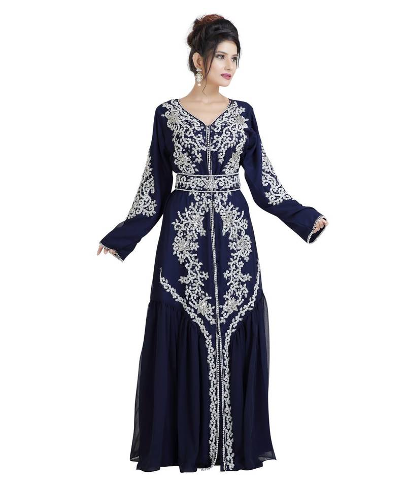 Blue Georgette Embroidered Zari Work Islamic Kaftan