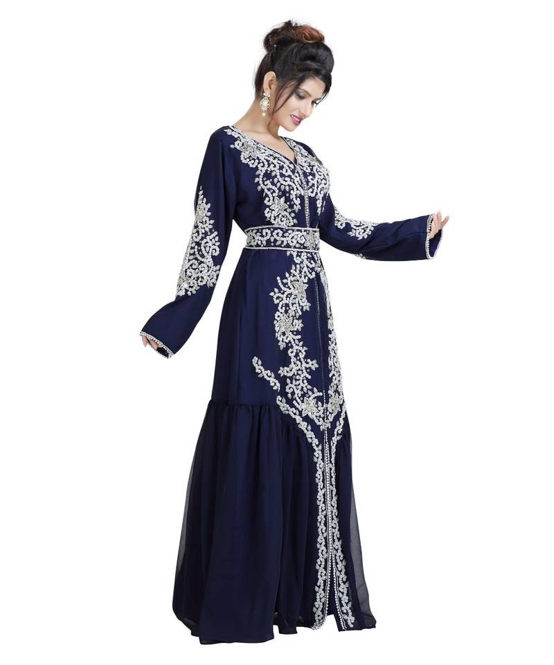 Blue Georgette Embroidered Zari Work Islamic Kaftan