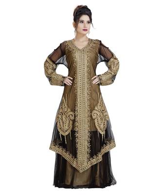 Beige Georgette Embroidered Zari Work Islamic Kaftan 1