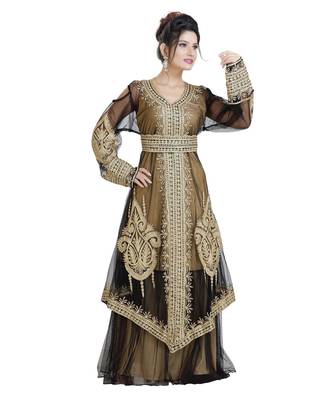 Beige Georgette Embroidered Zari Work Islamic Kaftan 2