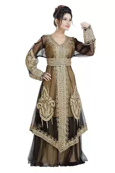 Beige Georgette Embroidered Zari Work Islamic Kaftan