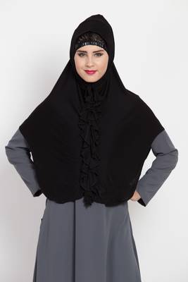 Black Jersey Hijab Khimar With Ruffles 1
