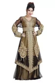 Beige Georgette Embroidered Zari Work Islamic Kaftan