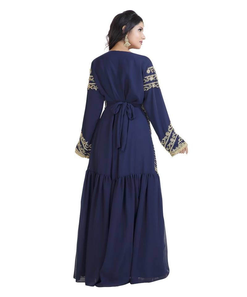 Blue Georgette Embroidered Zari Work Islamic Kaftan