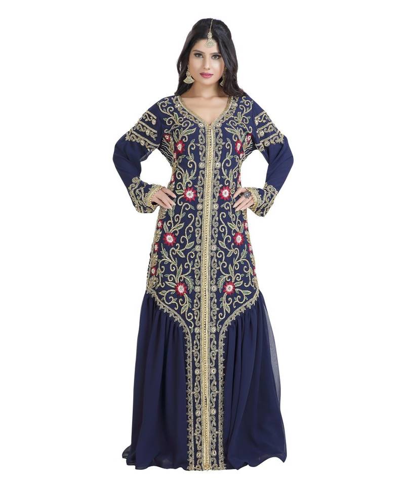 Blue Georgette Embroidered Zari Work Islamic Kaftan