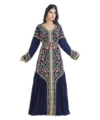 Blue Georgette Embroidered Zari Work Islamic Kaftan 1