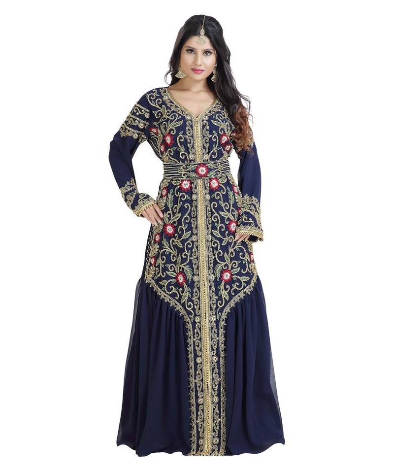 Blue Georgette Embroidered Zari Work Islamic Kaftan